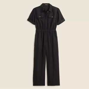 J. Crew Black Short Sleeve Linen Utility Jumpsuit Size 2 CA634 New